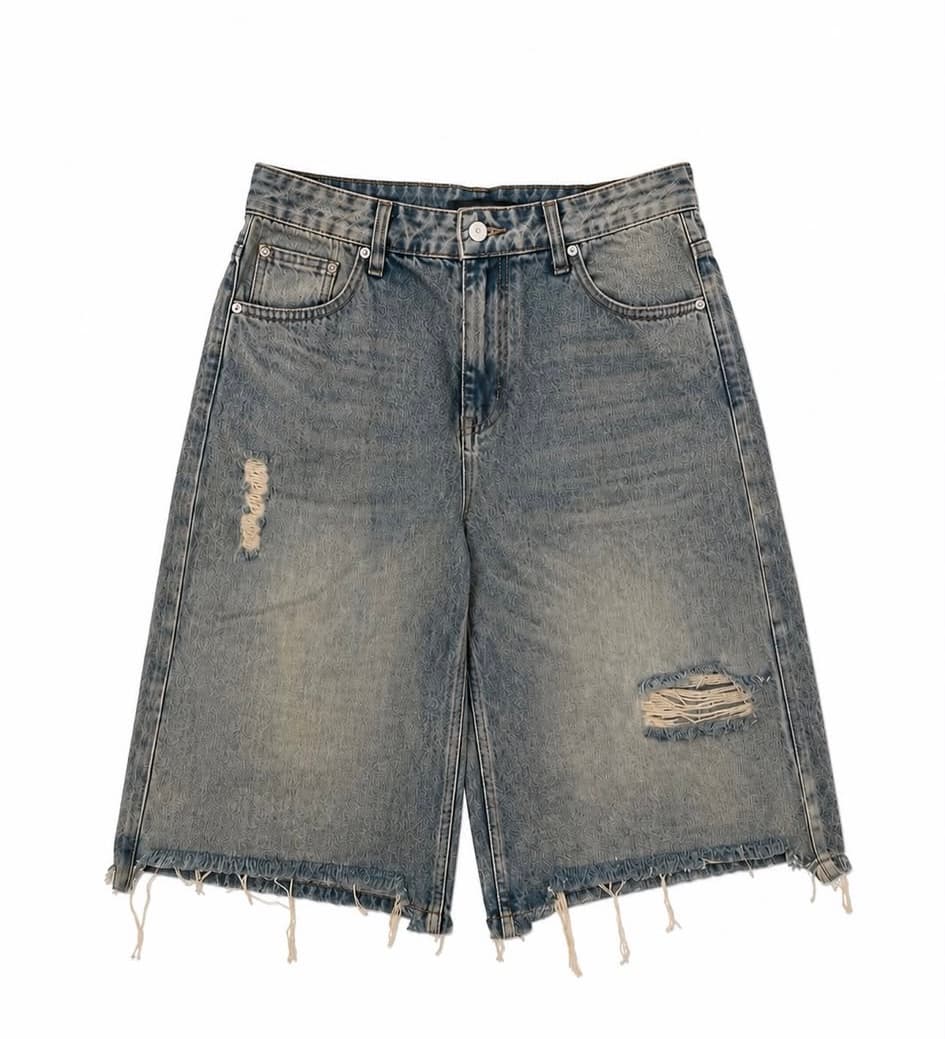 Blue Acid Wash Distressed Bermuda