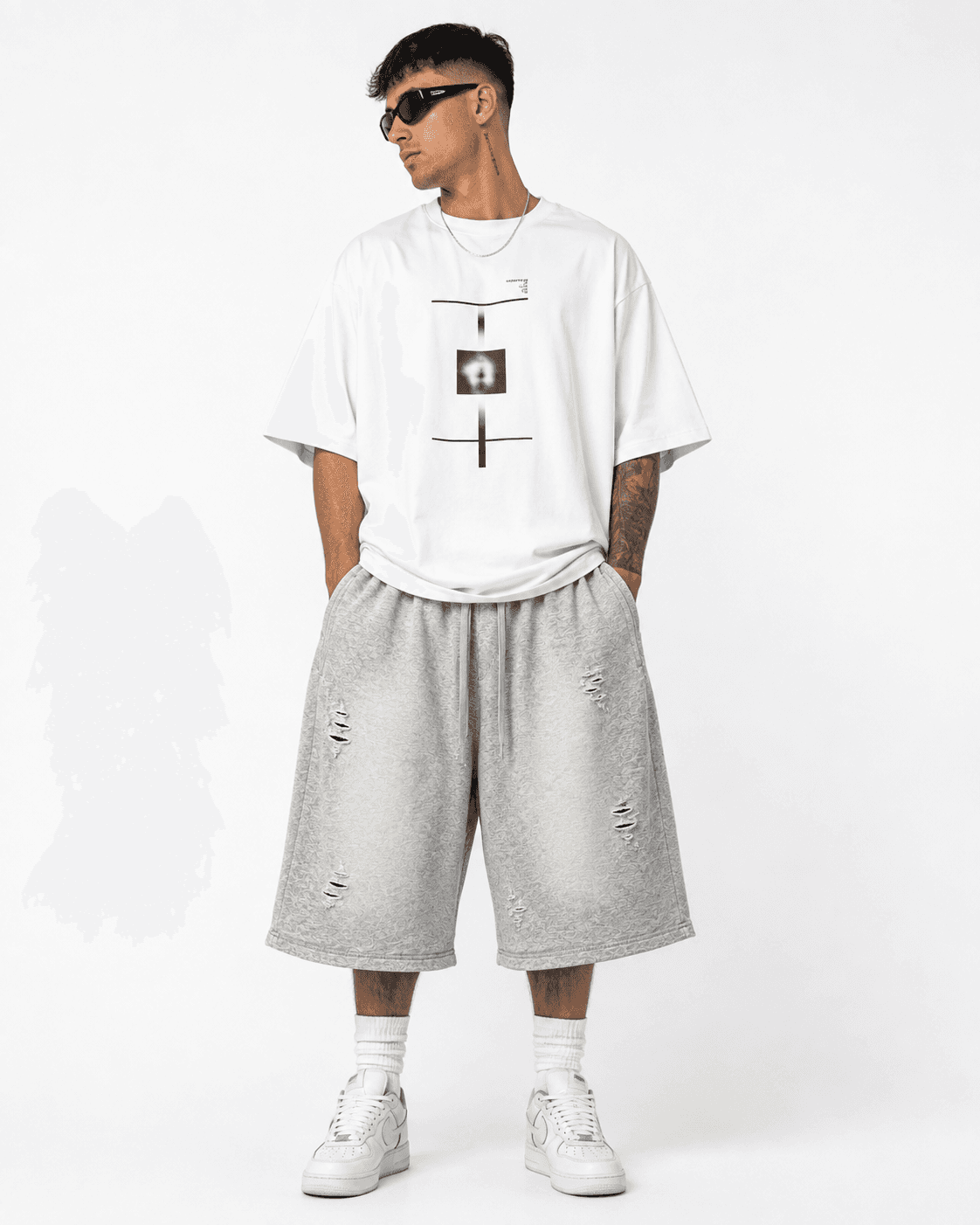 Heather Grey Distressed Sweat Shorts